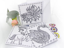 Load image into Gallery viewer, © Nature theme colouring in Cards with envelopes for Peace Calm Meditation and Relaxation Colour in your own mini cards (pack of 3) 4"x4"