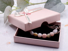 Load image into Gallery viewer, Rose Pink Opal Stone Bracelet Gift for Her 10 Breaths, Breathe Bracelet Letter Box Care Pack in beautiful tones of pinks with special touches