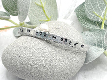 Load image into Gallery viewer, Personalised 6mm Wide Cuff Bracelet, Custom Aluminium Adjustable Bracelet, Custom Stamped Bracelet, Gift for Wife Husband Boyfriend Girlfriend
Sun Sea Sand with pearl