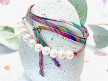 Load image into Gallery viewer, BREATHE Liberty Pearls - 10 Beautiful Pearls on a Feature Iconic Liberty Braid worn THREE ways, Bracelet, Necklace or Anklet - Great for summer or gifting