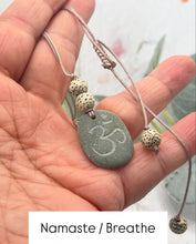 Load image into Gallery viewer, Hand Engraved Beach Pebble Necklace – Ethically Sourced Coastal Jewellery with Natural Beach Stones and Pearl for a Boho Summer Look