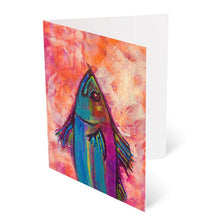 Load image into Gallery viewer, Close-up view of artistic greeting cards featuring the famus Cornish Fish with blank interior for personal messages