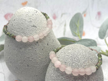 Load image into Gallery viewer, Rose Quartz and Red Green Jasper 10 Breaths Breathe Bracelet, calming, grounding and stylish, mindful jewellery, adjustable pink cord.