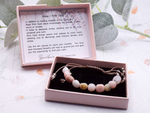 Load image into Gallery viewer, Rose Pink Opal Stone Bracelet Gift for Her 10 Breaths, Breathe Bracelet Letter Box Care Pack in beautiful tones of pinks with special touches