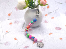 Load image into Gallery viewer, Mother's Day Care Gift, Floral Bead, Bag or Key Charm Gift pack with Heart Charm, with Colouring in card, bath fizzes and other curated goodies