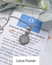 Load image into Gallery viewer, Hand Engraved Beach Pebble Necklace – Ethically Sourced Coastal Jewellery with Natural Beach Stones and Pearl for a Boho Summer Look