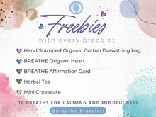 Load image into Gallery viewer, Rose Quartz and Red Green Jasper 10 Breaths Breathe Bracelet, calming, grounding and stylish, mindful jewellery, adjustable pink cord.