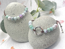Load image into Gallery viewer, Breathe 10 Breaths Bracelet for Mindfulness, Anxiety and Stress Relief, plain or with Central silver tone circle.