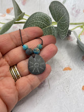 Load image into Gallery viewer, Hand Engraved Beach Pebble Necklace – Ethically Sourced Coastal Jewellery with Natural Beach Stones and Pearl for a Boho Summer Look