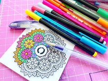Load image into Gallery viewer, © Lotus and Mandala colouring in Cards with envelopes for Peace Calm Meditation and Relaxation Colour in your own mini cards (pack of 3) 4"x4"