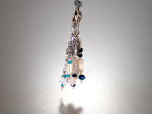 Load image into Gallery viewer, . Quartz Crystal Charm Necklace with Mother Of Pearl Moon and Stars, featuring little pearls on a double cotton cord with extender chain