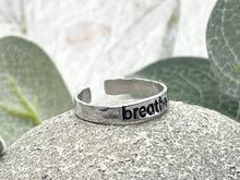 Load image into Gallery viewer, BREATHE Hand Stamped Aluminium Rings, smooth and hammered effects