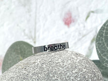 Load image into Gallery viewer, BREATHE Hand Stamped Aluminium Rings, smooth and hammered effects