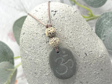 Load image into Gallery viewer, Hand Engraved Beach Pebble Necklace – Ethically Sourced Coastal Jewellery with Natural Beach Stones and Pearl for a Boho Summer Look