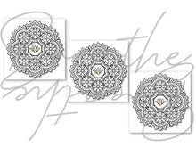 Load image into Gallery viewer, © Lotus and Mandala colouring in Cards with envelopes for Peace Calm Meditation and Relaxation Colour in your own mini cards (pack of 3) 4"x4"