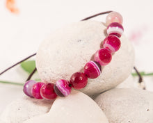 Load image into Gallery viewer, Faceted Pink Magenta Striped Agate, Semi Precious Stone Anxiety Bracelet, Calming jewellery