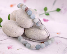 Load image into Gallery viewer, Matte Aquamarine Stone Bracelet for Calming and Anxiety, 10 Breaths Bracelet, Breathe Bracelet Gift