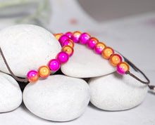 Load image into Gallery viewer, Anxiety Calming Bracelet, 10 Breaths Bracelet, Breathe Bracelet, Illusion or Magic bead bracelet in Magenta and Tangerine
