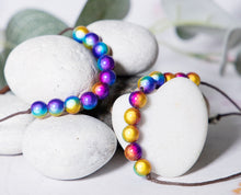 Load image into Gallery viewer, Calming Bracelet, 10 Breaths Bracelet, Breathe Bracelet. Illusion or Magic beads in Purple Rainbow