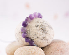 Load image into Gallery viewer, Amethyst Bracelet, One of the best semi precious stones to have, stone bracelet for counting your 10 breaths, for meditation and calm