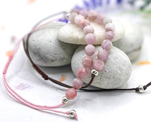 Load image into Gallery viewer, Kunzite Semi Precious Stone Bracelet - 10 little stones for breath counting, lightly faceted stone with cotton cord.