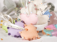 Load image into Gallery viewer, BREATHE PALM BUDDY © - Anxiety, Restful Sleep and breath counting during meditation, Felted Heart with Semi precious stones