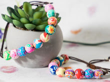 Load image into Gallery viewer, Bright Floral Polymer Bracelet, Happy Bracelet, 10 Breaths Anxiety Calming Bracelet
