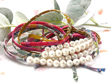 Load image into Gallery viewer, BREATHE Liberty Pearls - 10 Beautiful Pearls on a Feature Iconic Liberty Braid worn THREE ways, Bracelet, Necklace or Anklet - Great for summer or gifting
