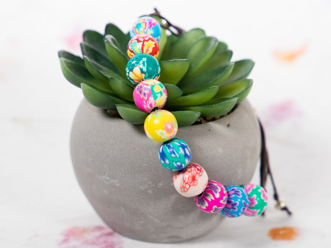 Bright Floral Polymer Bracelet, Happy Bracelet, 10 Breaths Anxiety Calming Bracelet