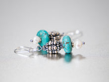 Load image into Gallery viewer, .  Turquoise, Pearl and Antique Silver Earrings
