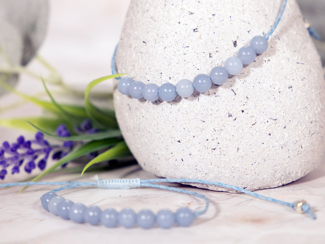 Angelite Bracelet, Baby Blue Breathe Bracelet, Bracelet for calming Anxiety and Stress, Angelite Semi Precious Stone Jewellery