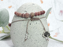 Load image into Gallery viewer, Frosted Pink and Red Rainflower stone bead 10 breaths bracelet for anxiety calming and stress relief, care gift with lotus flower charm

