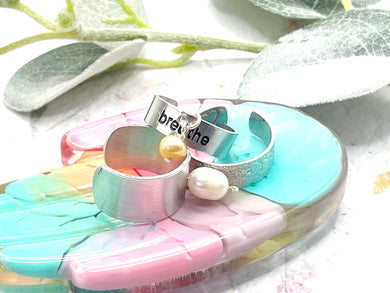Hand stamped unique rings in non tarnish aluminium with pearls