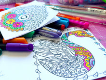 Load image into Gallery viewer, © Lotus and Mandala colouring in Cards with envelopes for Peace Calm Meditation and Relaxation Colour in your own mini cards (pack of 3) 4&quot;x4&quot;
