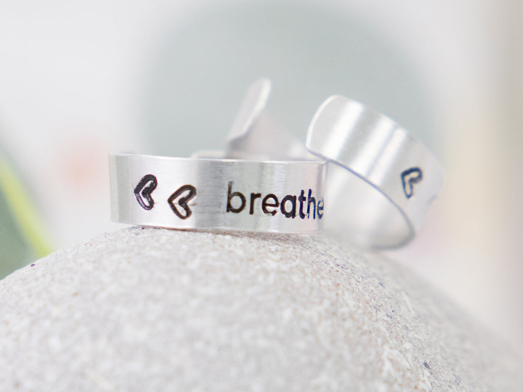 Aluminium Hand-stamped Rings, Breathe Rings