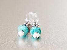 Load image into Gallery viewer, .  Turquoise, Pearl and Antique Silver Earrings
