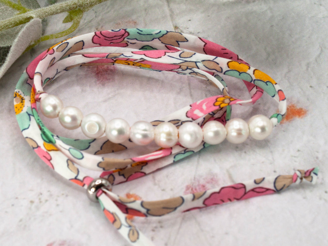 BREATHE Liberty Pearls - 10 Beautiful Pearls on a Feature Iconic Liberty Braid worn THREE ways, Bracelet, Necklace or Anklet - Great for summer or gifting