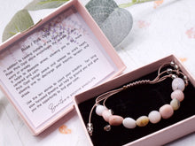 Load image into Gallery viewer, Rose Pink Opal Stone Bracelet Gift for Her 10 Breaths, Breathe Bracelet Letter Box Care Pack in beautiful tones of pinks with special touches
