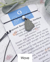 Load image into Gallery viewer, Hand Engraved Beach Pebble Necklace – Ethically Sourced Coastal Jewellery with Natural Beach Stones and Pearl for a Boho Summer Look
