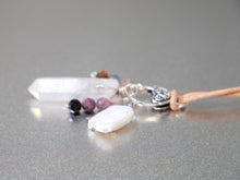 Load image into Gallery viewer, . Quartz Crystal Charm Necklace with a Tourmaline Crystals and large square natural pearl, birthday gift, gift for her
