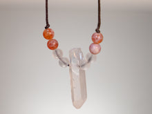 Load image into Gallery viewer, . Quartz Crystal Charm Necklace with Fire Agate and Frosted Quartz stone beads - birthday gift, gift for her
