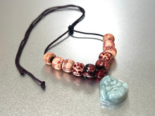 Load image into Gallery viewer, 10 Breaths Necklace with Jade Buddha Charm and Decorative Wood Beads

