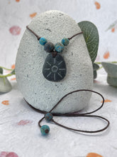 Load image into Gallery viewer, Hand Engraved Beach Pebble Necklace – Ethically Sourced Coastal Jewellery with Natural Beach Stones and Pearl for a Boho Summer Look
