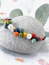 Load image into Gallery viewer, Autumnal Fall Colour, Ceramic Glazed Bead  and Pearl Bracelet, Magical, Whimsical and beautifully simple
