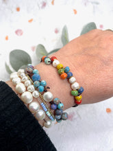 Load image into Gallery viewer, Autumnal Fall Colour, Ceramic Glazed Bead  and Pearl Bracelet, Magical, Whimsical and beautifully simple
