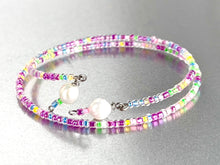 Load image into Gallery viewer, Memory Wire Festival Colour Glass Seed Beads with two Fresh Water Pearls to finish
