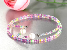 Load image into Gallery viewer, Memory Wire Festival Colour Glass Seed Beads with two Fresh Water Pearls to finish
