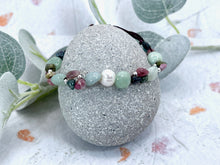 Load image into Gallery viewer, Minty Green Opal, Tourmaline, Pearl and Sterling silver Bracelet.
