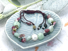 Load image into Gallery viewer, Minty Green Opal, Tourmaline, Pearl and Sterling silver Bracelet.
