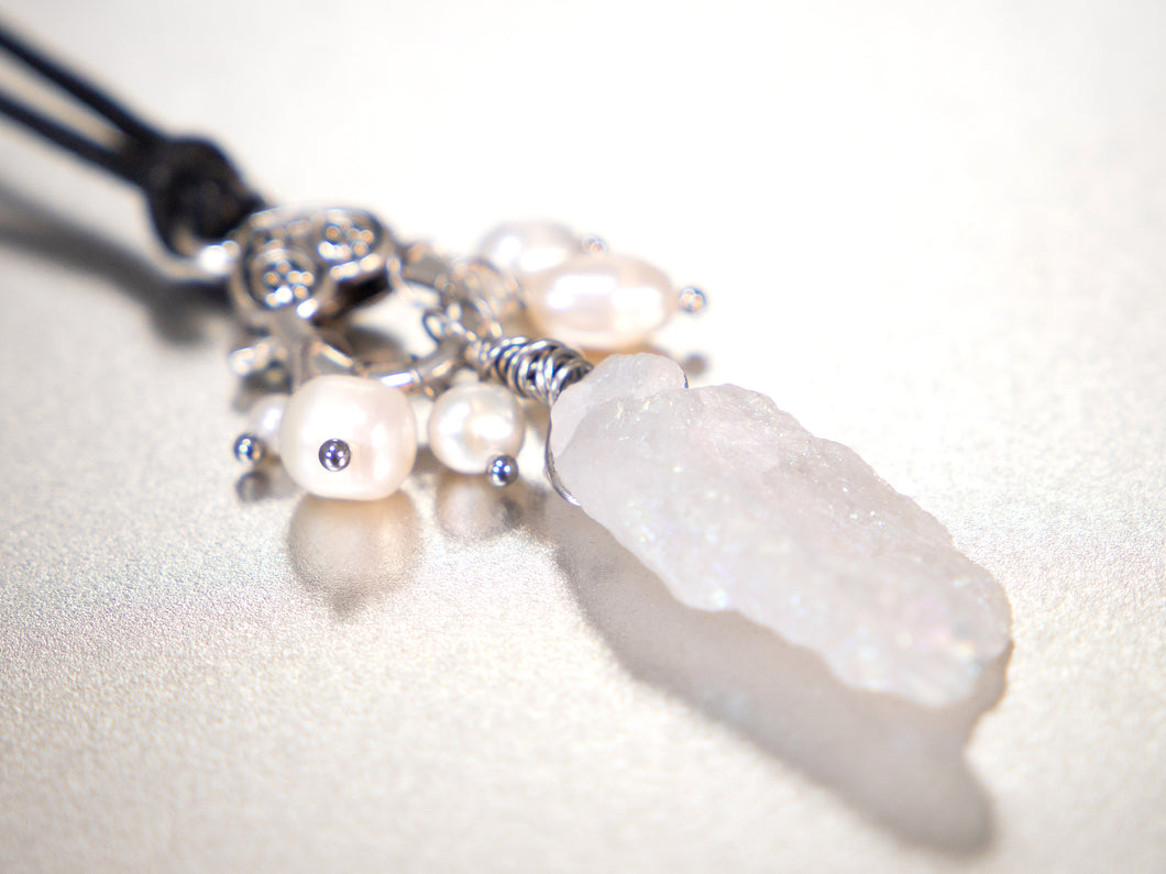 . Quartz Crystal Charm Necklace with a cluster of White Pearls birthday gift, gift for her